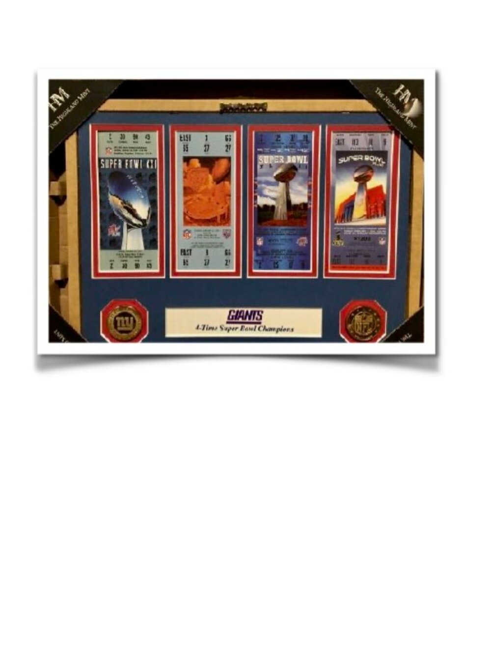 N.Y. Giants - Framed Replica NFL Super Bowl Game Tickets with 2 NFL Medallions